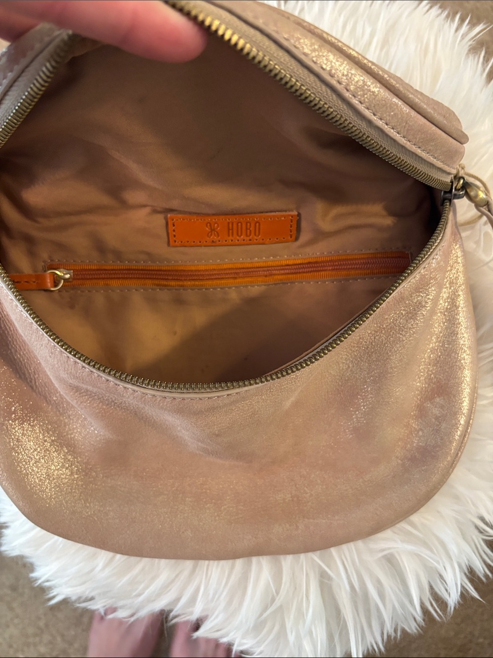 HOBO Metallic Taupe Leather Crossbody Belt Bag - Picture 6 of 10